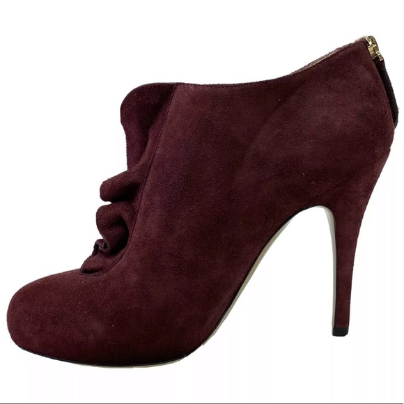 Valentino Burgundy Suede High Heel Ankle Booties - Picture 2 of 14